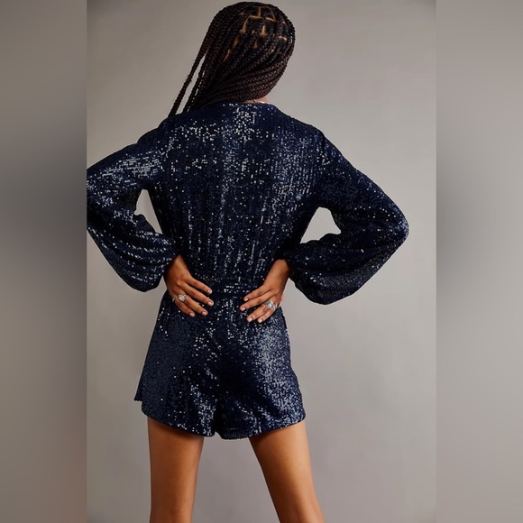 Free People Christa Sequin Romper NWT XS Blue $168 MSRP - Picture 3 of 5